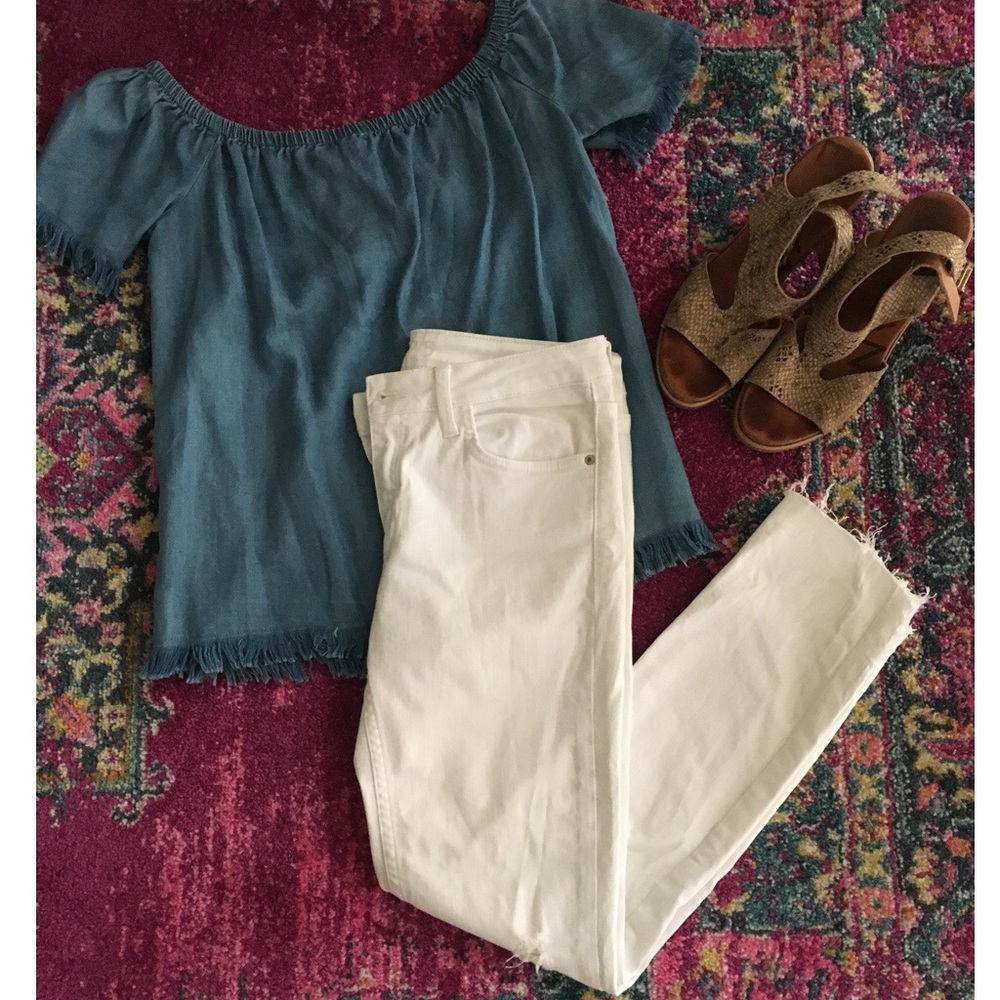Zara Basic Z1975 White Demin Cropped Jeans